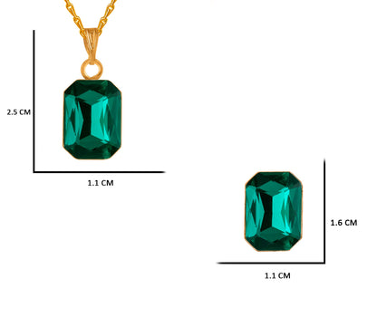 Green Gold Plated Crystal Pendant With Chain And Earrings Set - Love