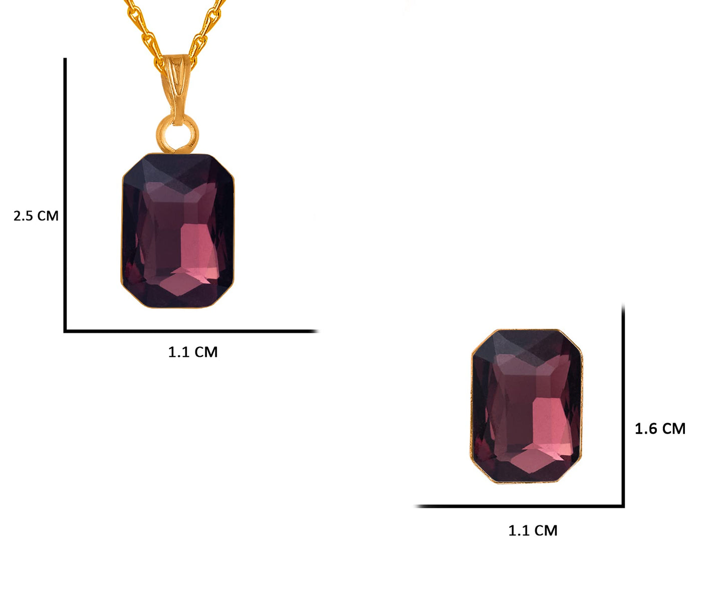 Gold-Plated Purple Crystal Pendant With Chain And Earrings Set - Love