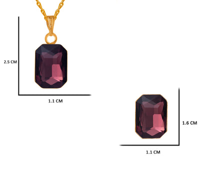 Gold-Plated Purple Crystal Pendant With Chain And Earrings Set - Love