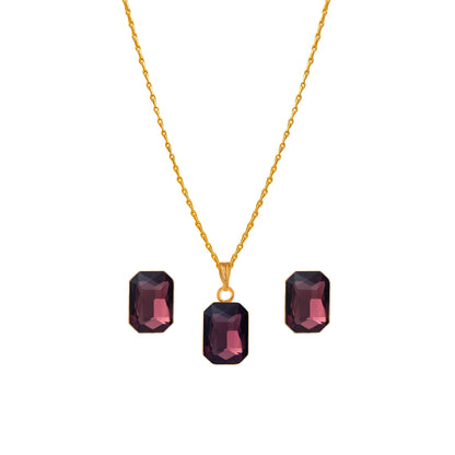 Gold-Plated Purple Crystal Pendant With Chain And Earrings Set - Love