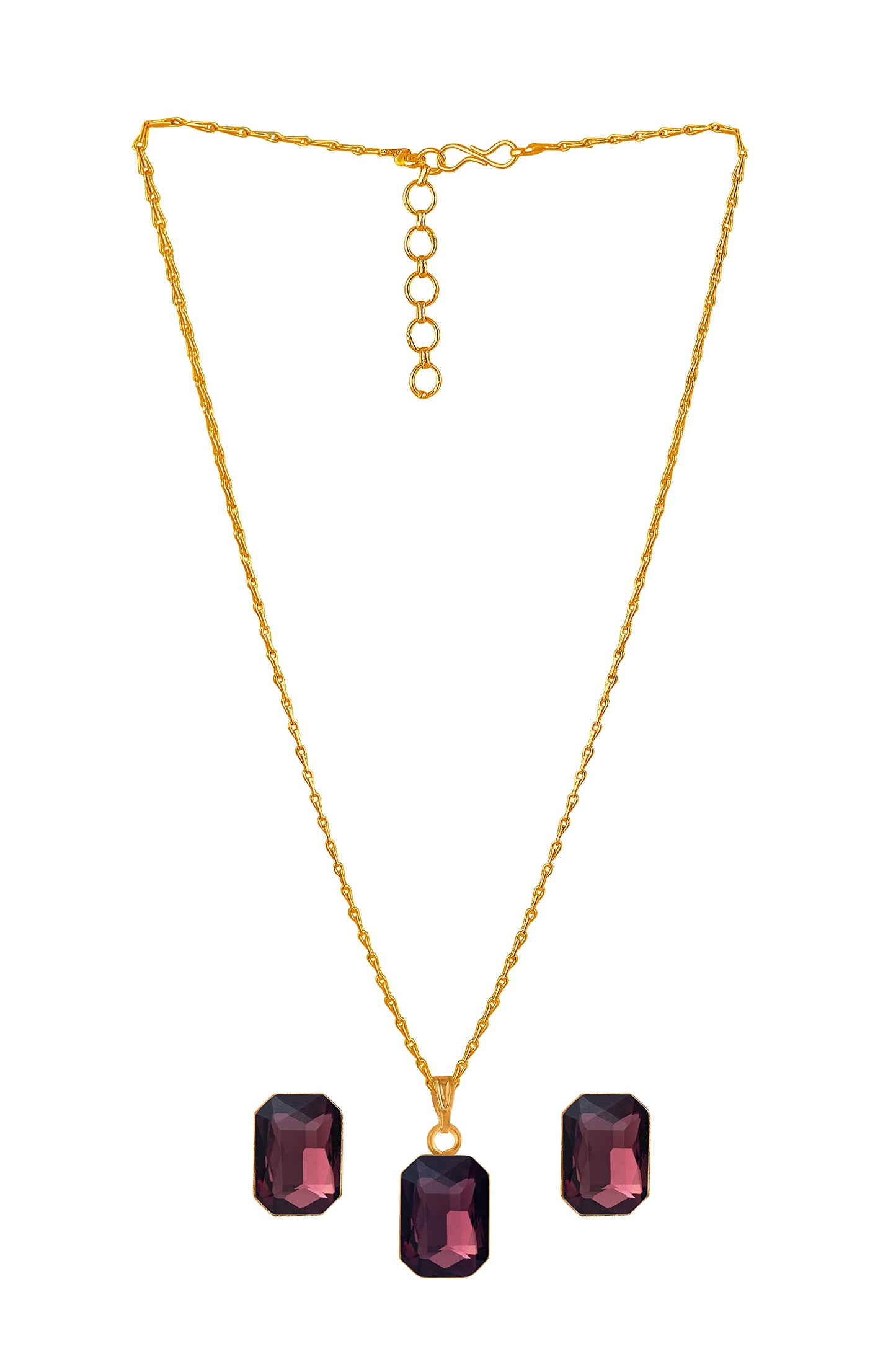 Gold-Plated Purple Crystal Pendant With Chain And Earrings Set - Love