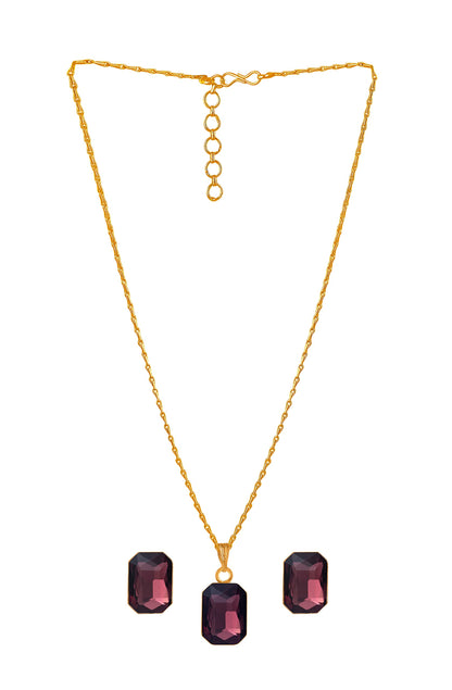 Gold-Plated Purple Crystal Pendant With Chain And Earrings Set - Love