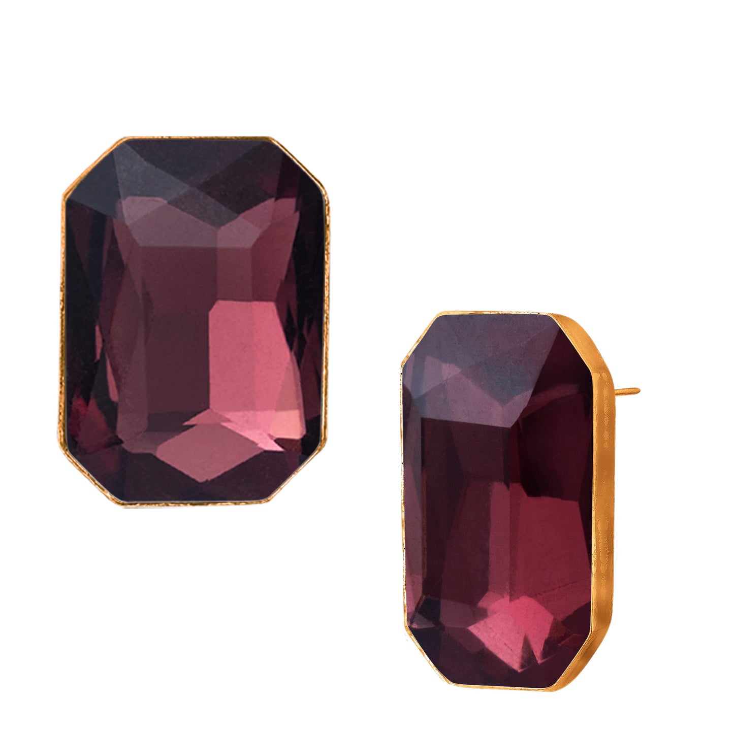 Gold-Plated Purple Crystal Pendant With Chain And Earrings Set - Love