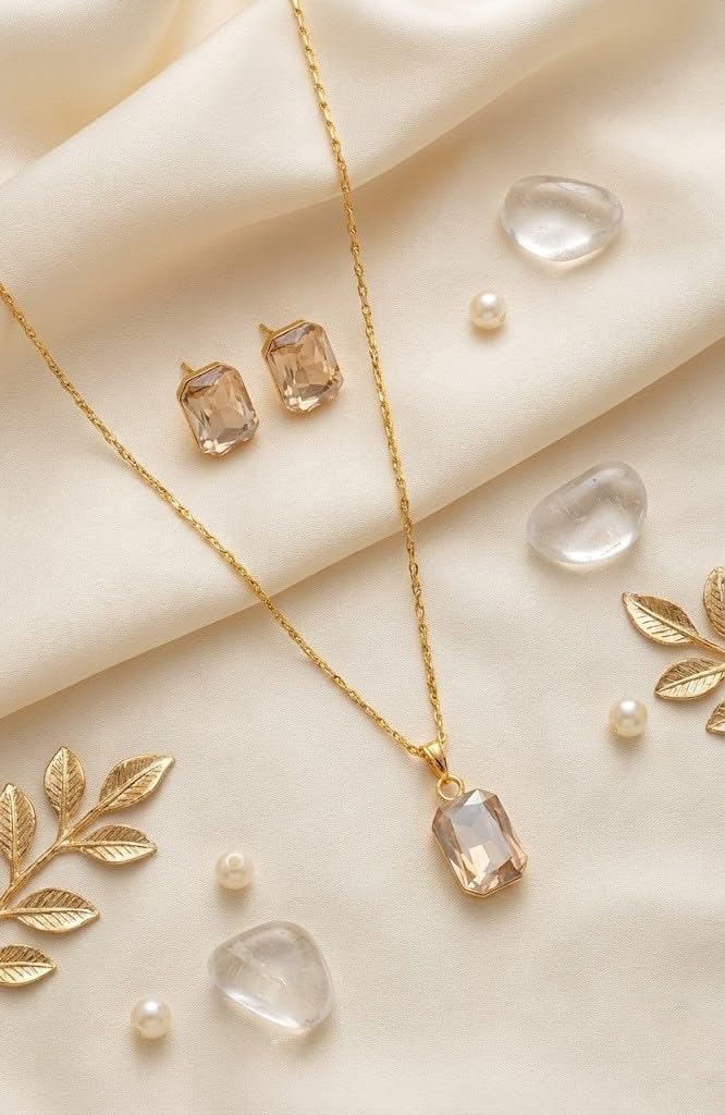 Beautiful Gold Plated Crystal Pendant Gold Chain Set - Love