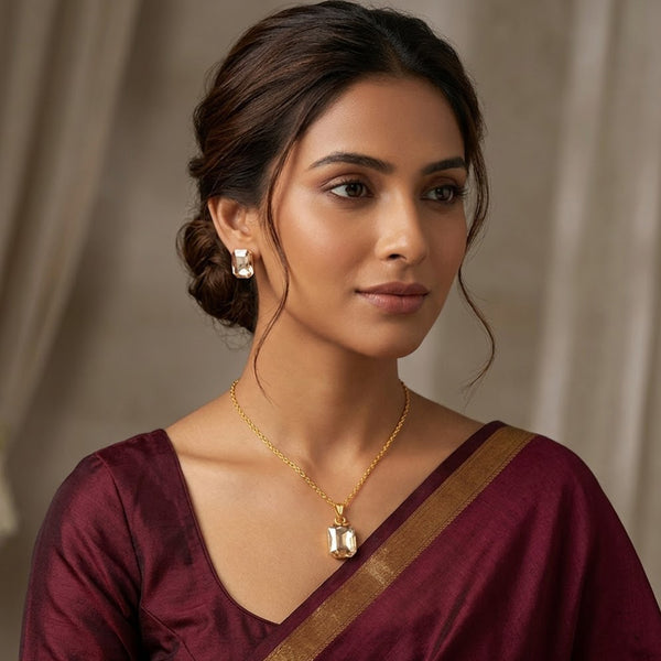 Beautiful Gold Plated Crystal Pendant Gold Chain Set - Love