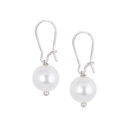 Classic Trendy Silver Plated Japanese Pearl Pendant Set With Drop Earrings And Chain .