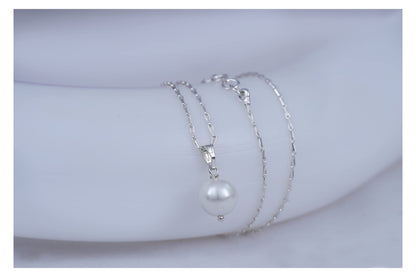 Classic Trendy Silver Plated Japanese Pearl Pendant Set With Drop Earrings And Chain .