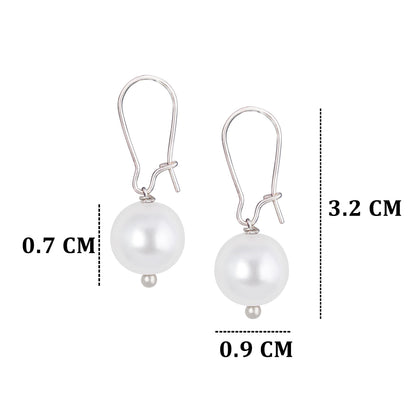 Classic Trendy Silver Plated Japanese Pearl Pendant Set With Drop Earrings And Chain .