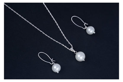 Classic Trendy Silver Plated Japanese Pearl Pendant Set With Drop Earrings And Chain .