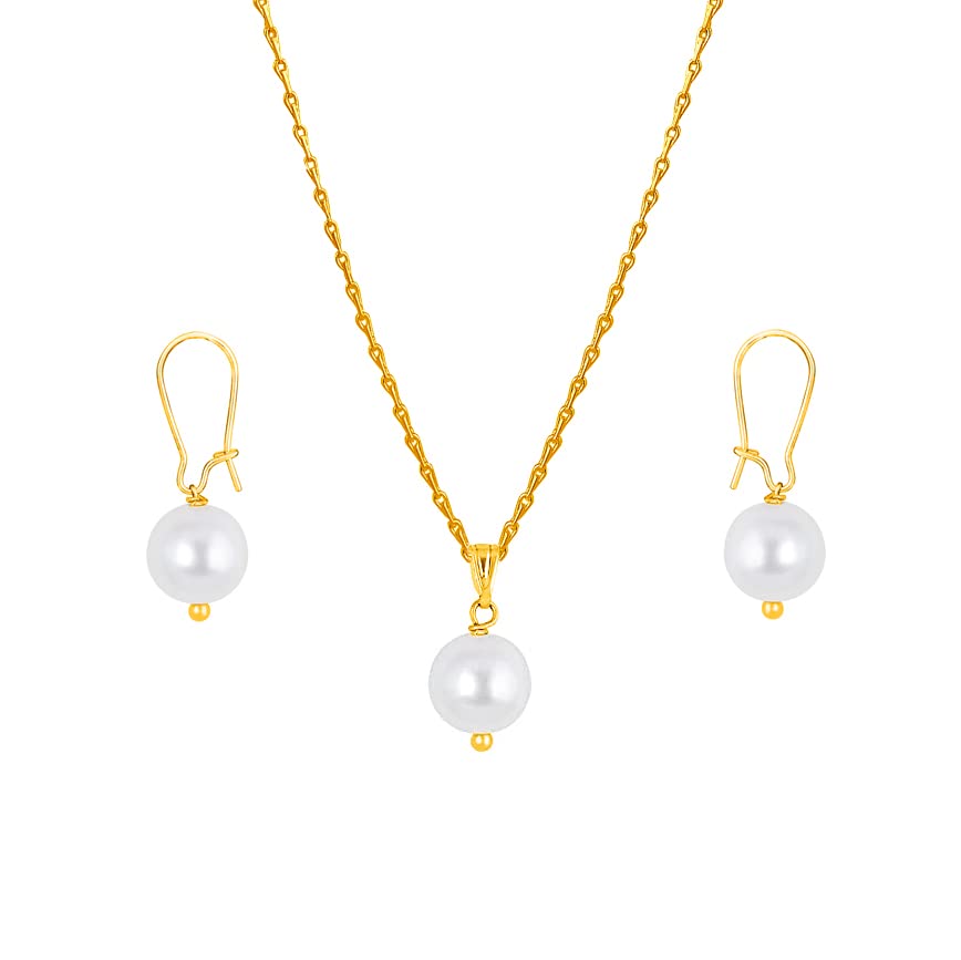 Gold Plated Design Japanese Pearl Pendant Set