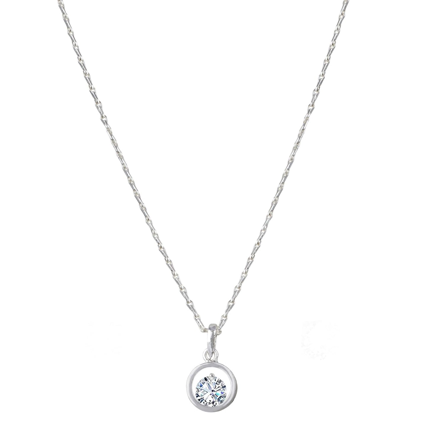 Silver Plated Heart Solitaire Pendant Necklace with CZ Stone – Romantic Gift for Her