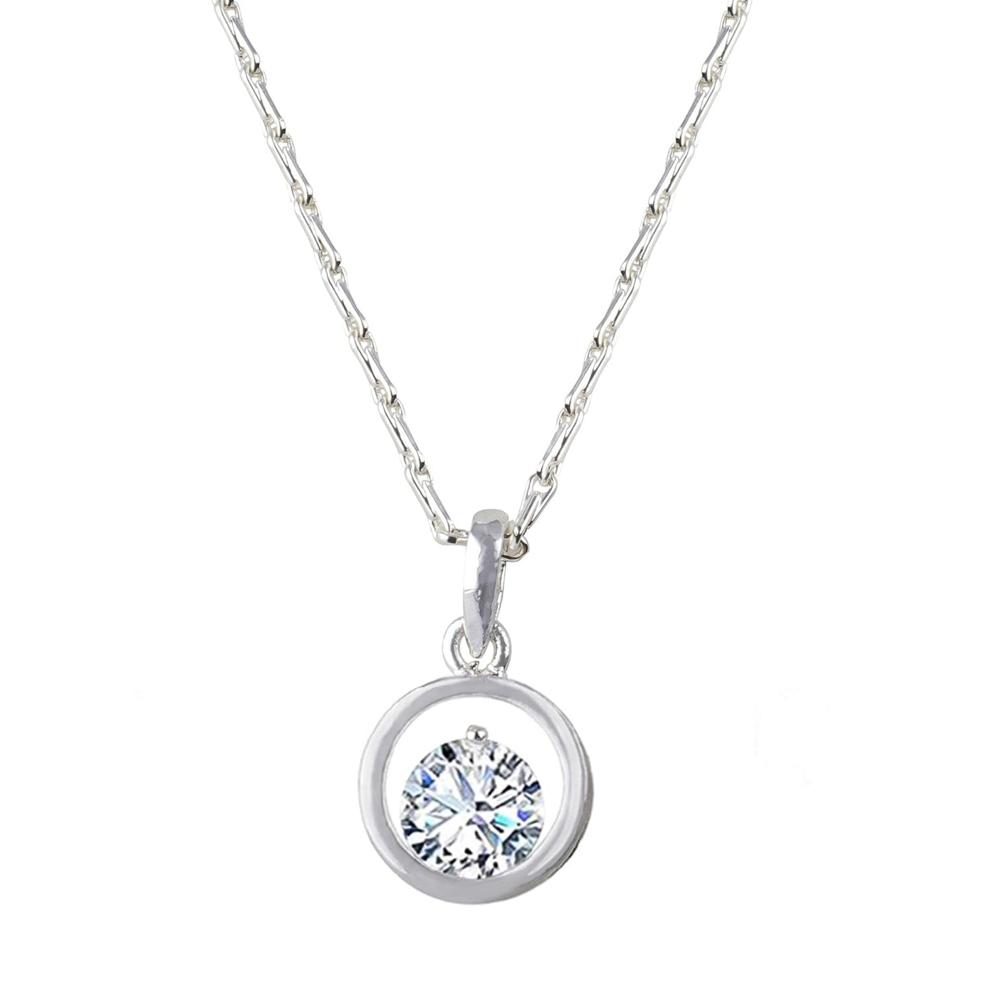 Silver Plated Heart Solitaire Pendant Necklace with CZ Stone – Romantic Gift for Her