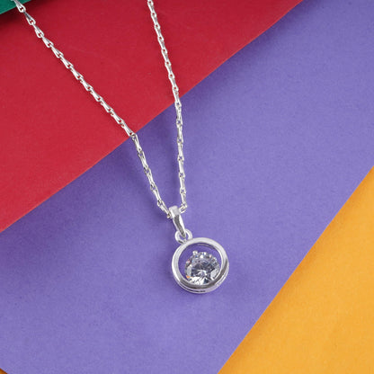 Silver Plated Heart Solitaire Pendant Necklace with CZ Stone – Romantic Gift for Her