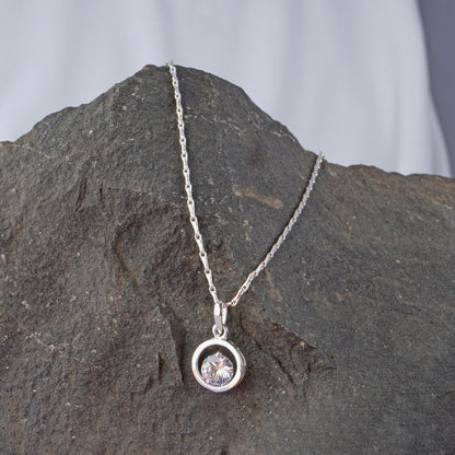 Silver Plated Heart Solitaire Pendant Necklace with CZ Stone – Romantic Gift for Her