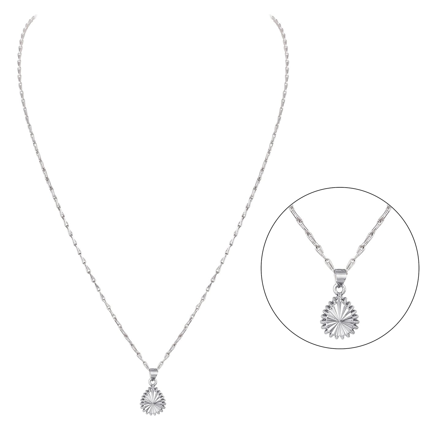Able Silver Plated Drop Shape Pendant And Chain - Love