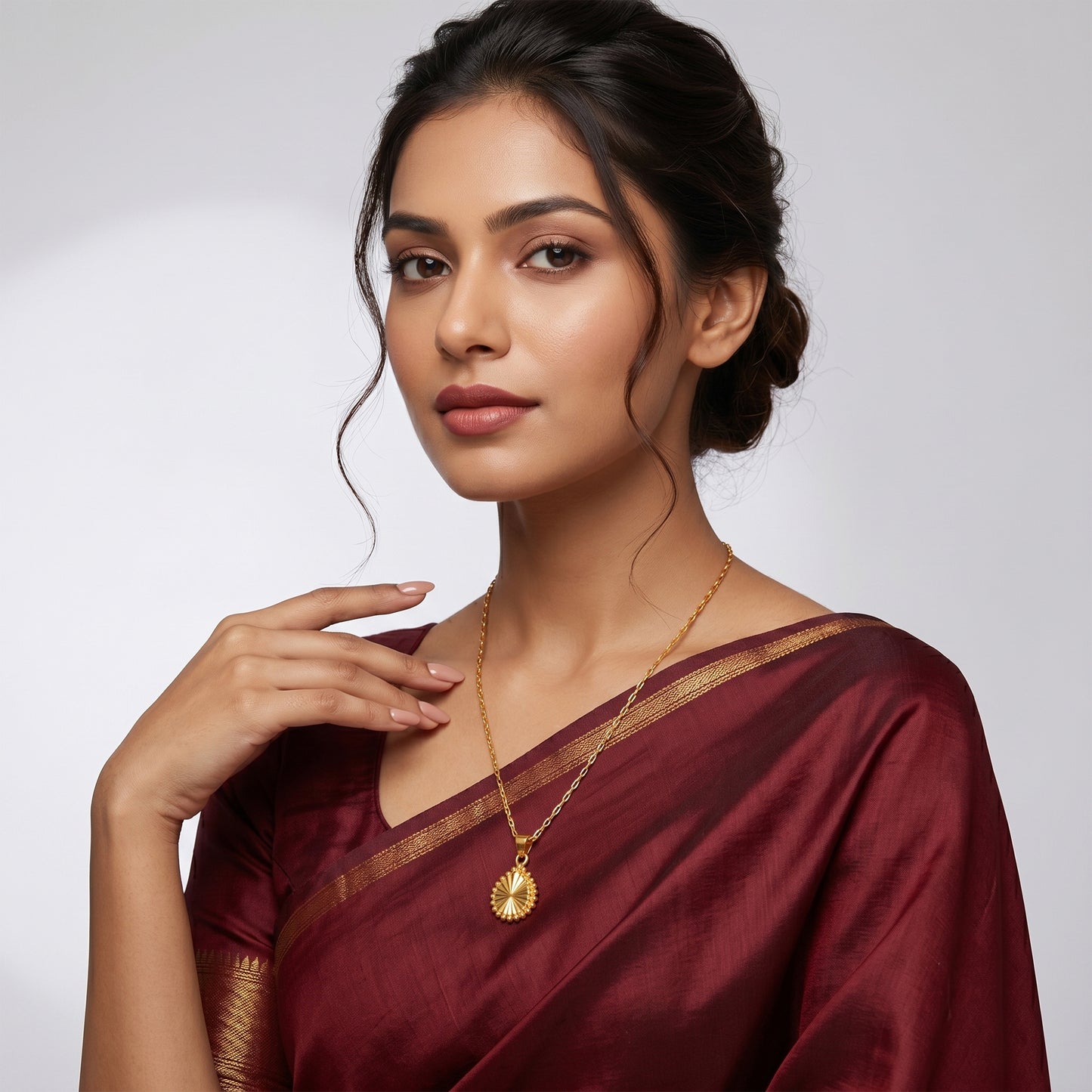 Able Gold Plated Drop Shape Pendant And Chain - Love