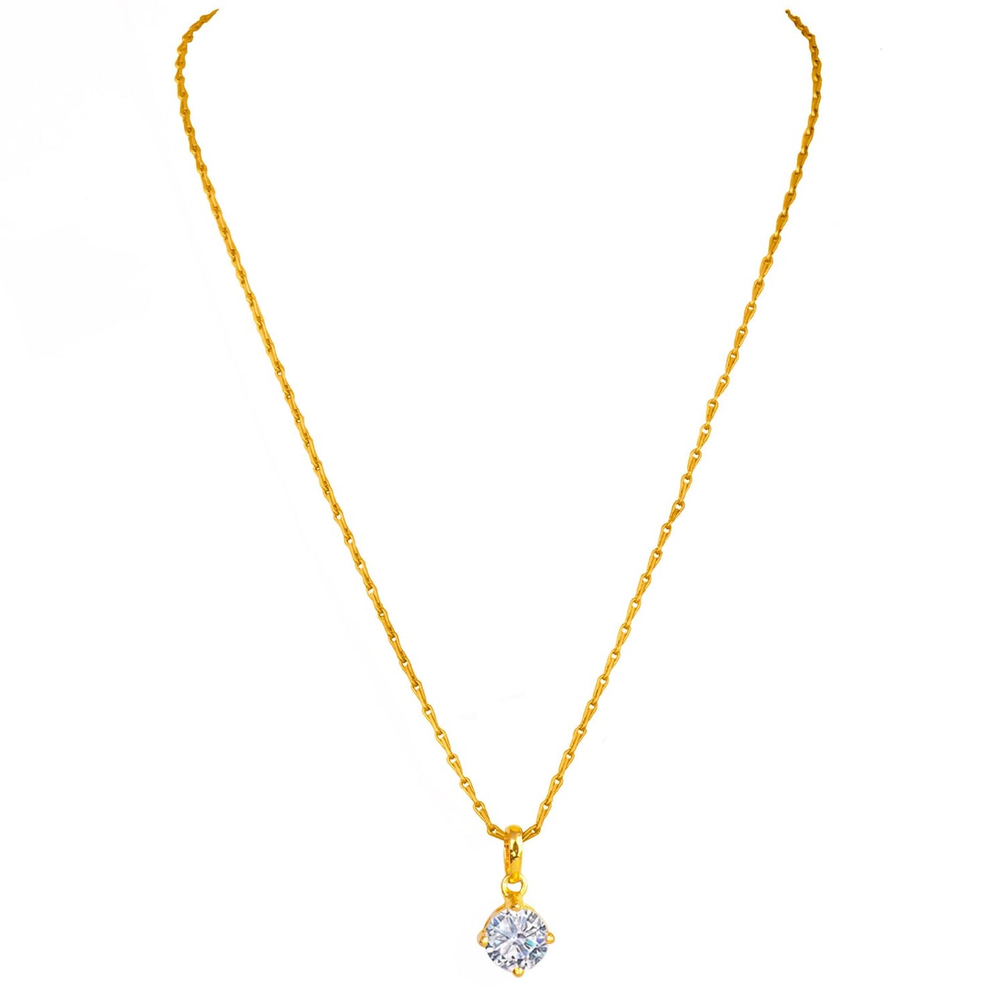 Gold Plated Solitaire Modern Cz American Diamond Pendant With Chain