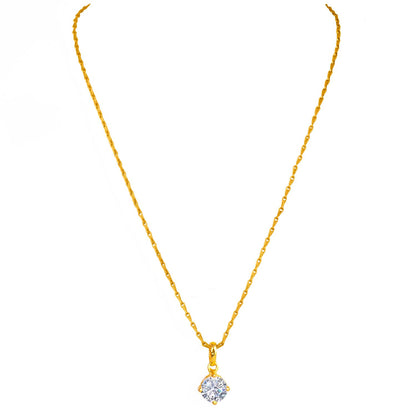 Gold Plated Solitaire Modern Cz American Diamond Pendant With Chain