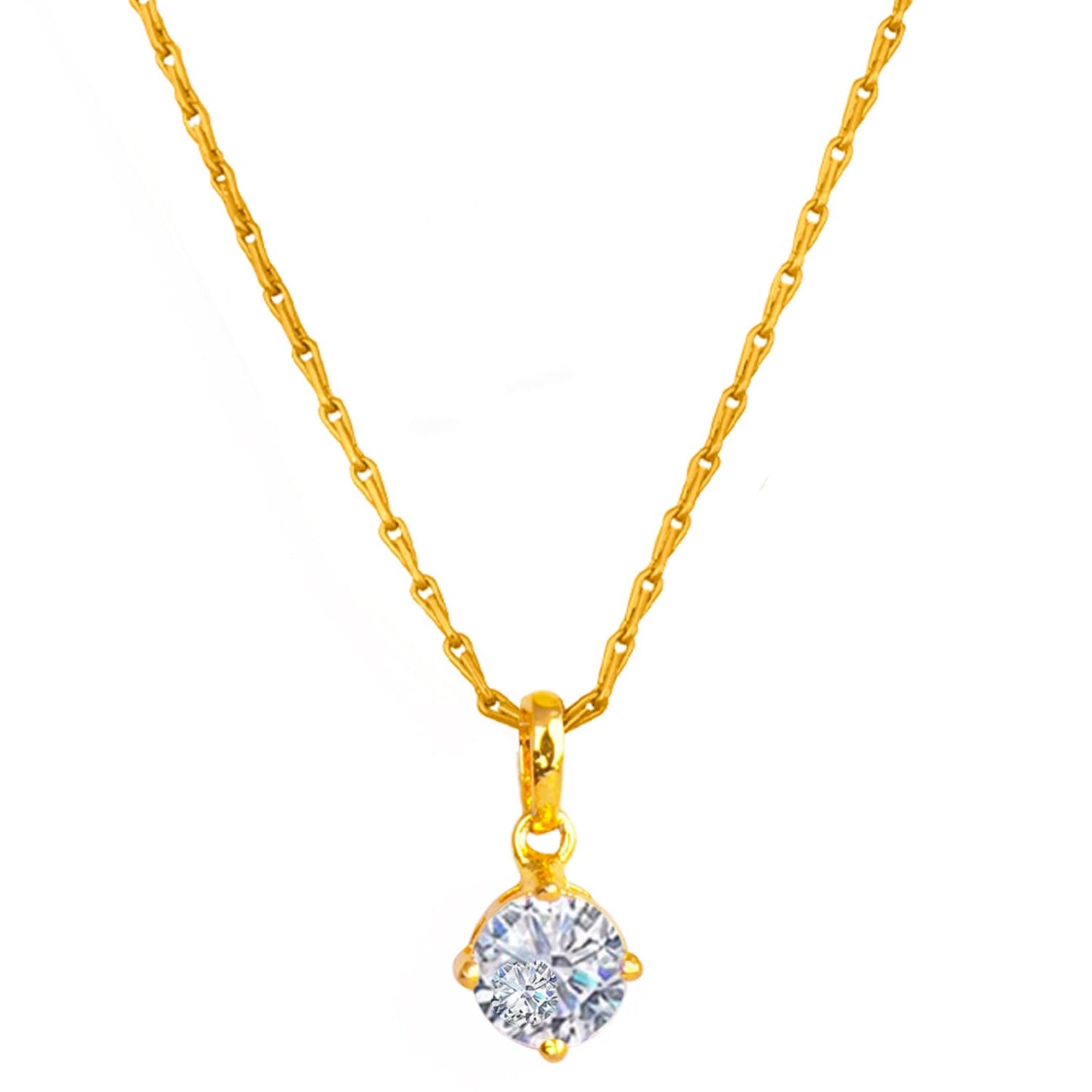 Gold Plated Solitaire Modern Cz American Diamond Pendant With Chain