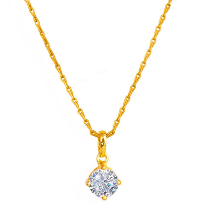 Gold Plated Solitaire Modern Cz American Diamond Pendant With Chain
