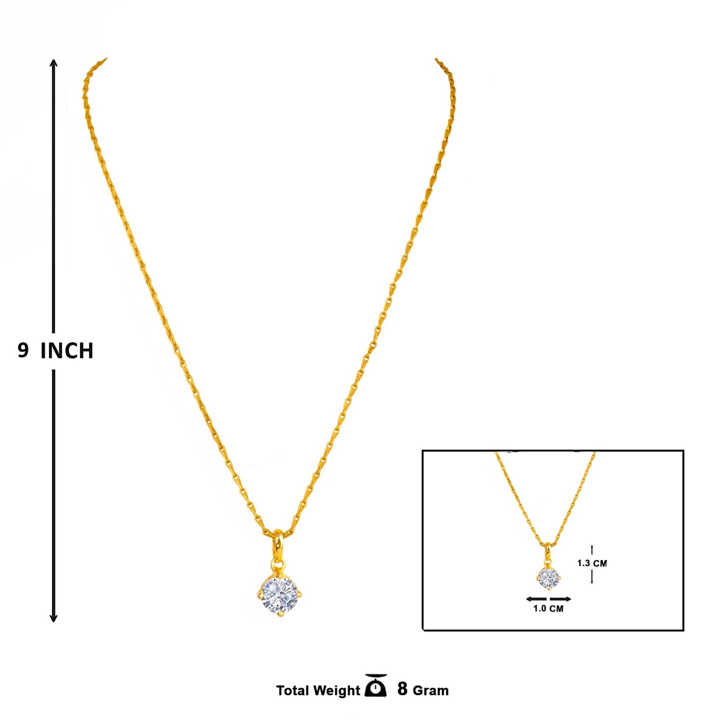 Gold Plated Solitaire Modern Cz American Diamond Pendant With Chain