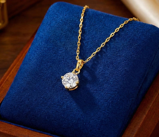 Gold Plated Solitaire Modern Cz American Diamond Pendant With Chain