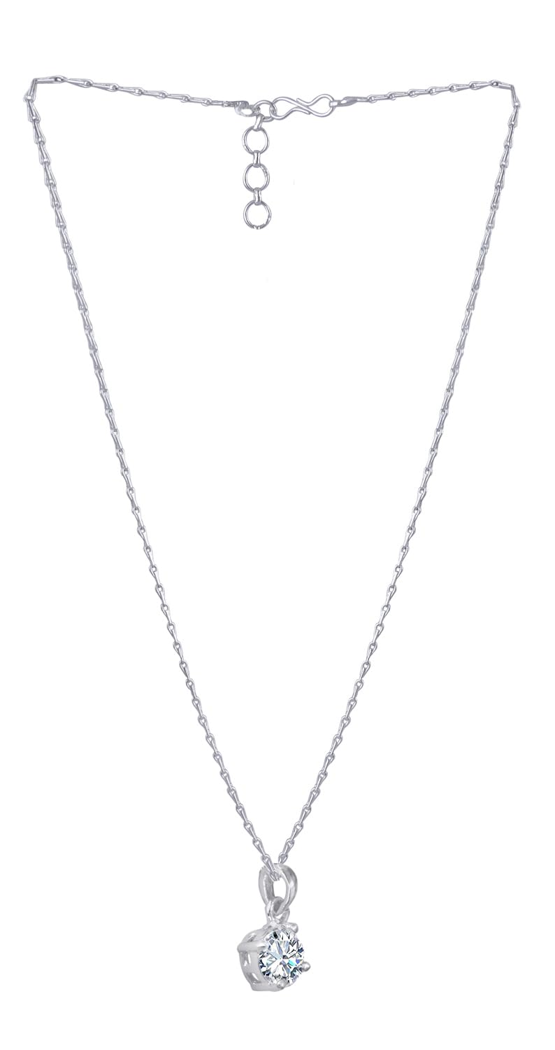 Silver Plated Solitaire Modern Cz American Diamond Pendant .