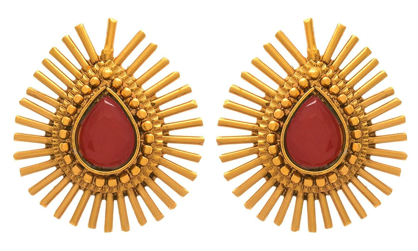 & Fancy Glossy Stone Drop Shaped Spiked Pendant Set For All Occasion (Red)
