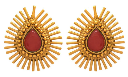 & Fancy Glossy Stone Drop Shaped Spiked Pendant Set For All Occasion (Red)