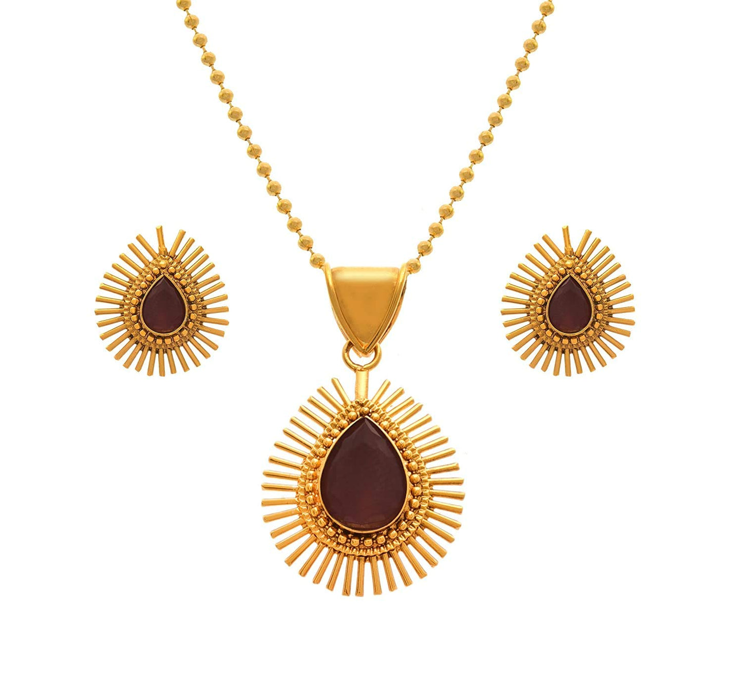 & Fancy Glossy Stone Drop Shaped Spiked Pendant Set For All Occasion (Maroon)