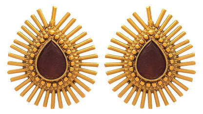 & Fancy Glossy Stone Drop Shaped Spiked Pendant Set For All Occasion (Maroon)