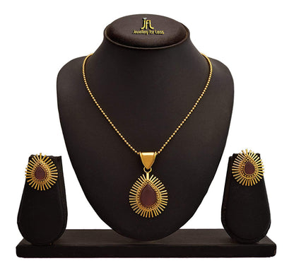 & Fancy Glossy Stone Drop Shaped Spiked Pendant Set For All Occasion (Maroon)