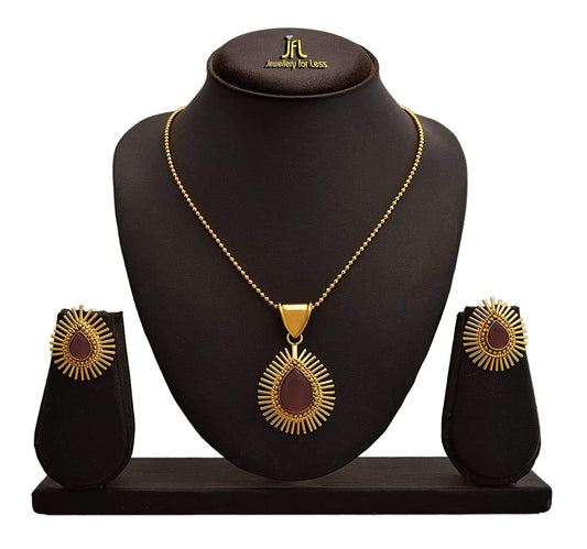 & Fancy Glossy Stone Drop Shaped Spiked Pendant Set For All Occasion (Maroon)