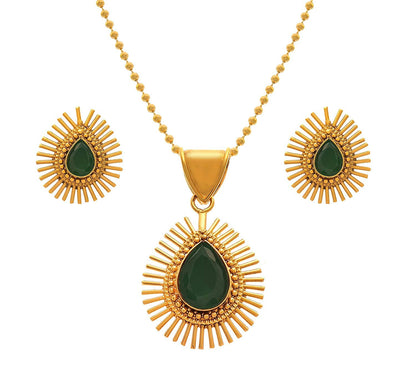& Fancy Glossy Stone Drop Shaped Spiked Pendant Set For All Occasion (Green)