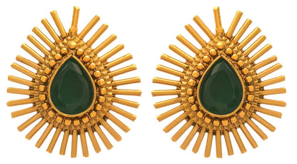 & Fancy Glossy Stone Drop Shaped Spiked Pendant Set For All Occasion (Green)