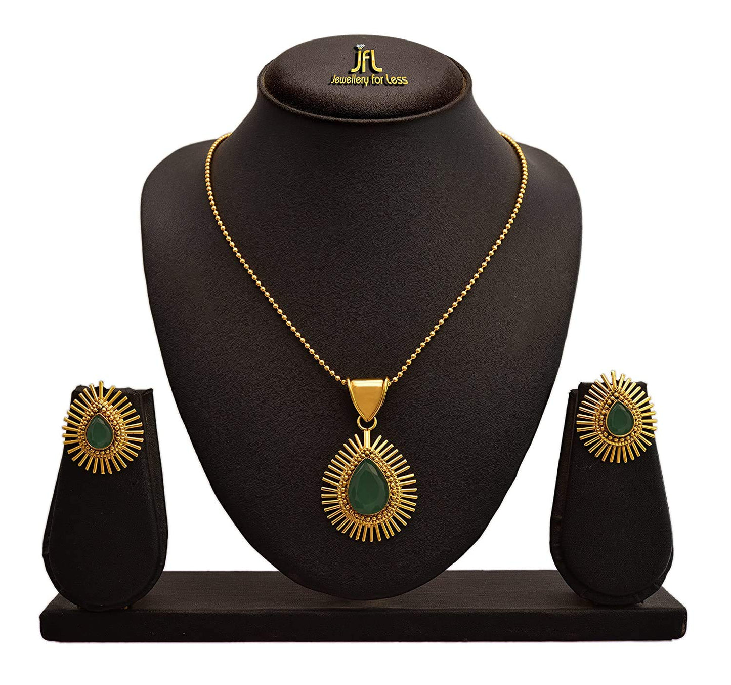 & Fancy Glossy Stone Drop Shaped Spiked Pendant Set For All Occasion (Green)