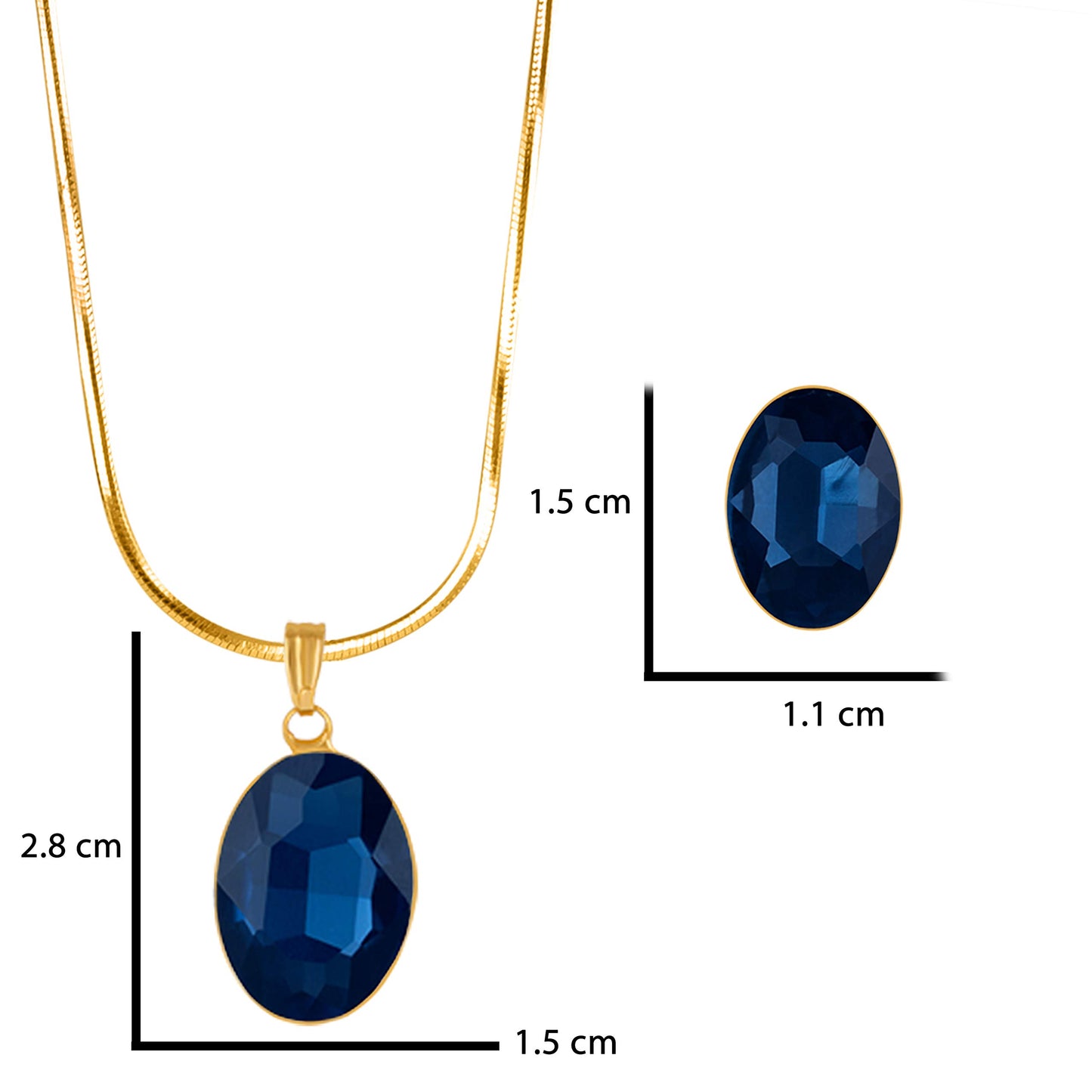 Gold Plated Oval Shape Crystal Pendant Set (Navy Blue) - Love