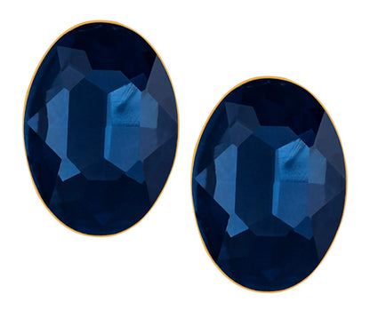 Gold Plated Oval Shape Crystal Pendant Set (Navy Blue) - Love