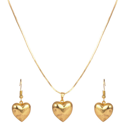Romantics Day Ideafor Herwomen Wifegirlfriendloverfiancecrush Modern Gold Plated Heart Shaped Pendant With Chain & Earring .