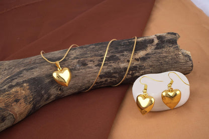 Romantics Day Ideafor Herwomen Wifegirlfriendloverfiancecrush Modern Gold Plated Heart Shaped Pendant With Chain & Earring .