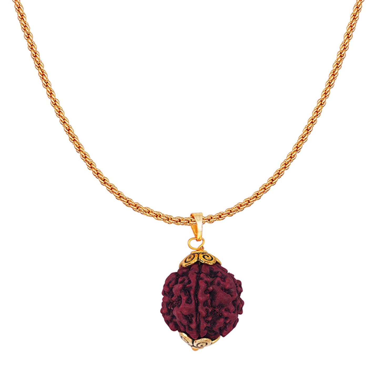 Gold Plated Panch Mukhi Rudraksha Pendant With Chain For Men And Boys