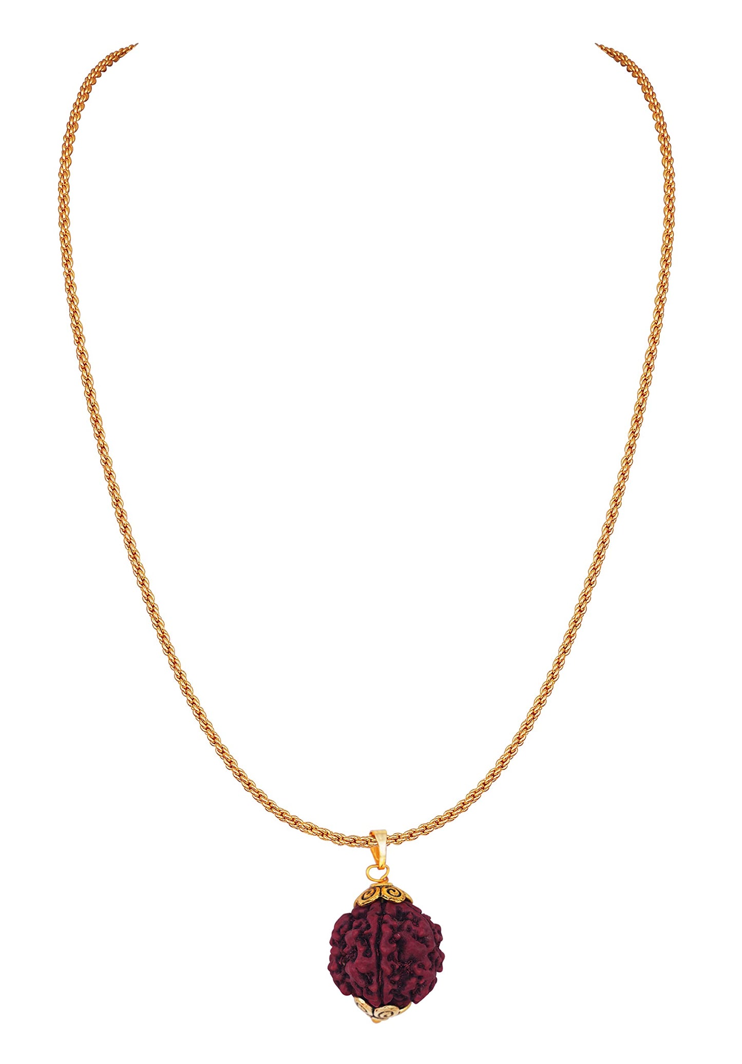 Gold Plated Panch Mukhi Rudraksha Pendant With Chain For Men And Boys