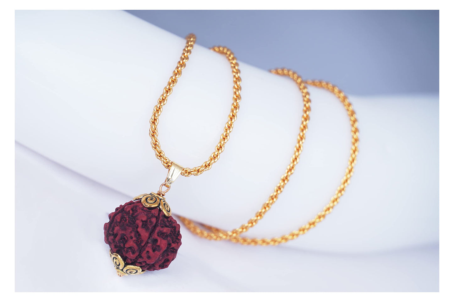 Gold Plated Panch Mukhi Rudraksha Pendant With Chain For Men And Boys