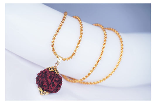 Gold Plated Panch Mukhi Rudraksha Pendant With Chain For Men And Boys