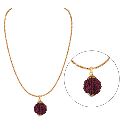 Gold Plated Panch Mukhi Rudraksha Pendant With Chain For Men And Boys