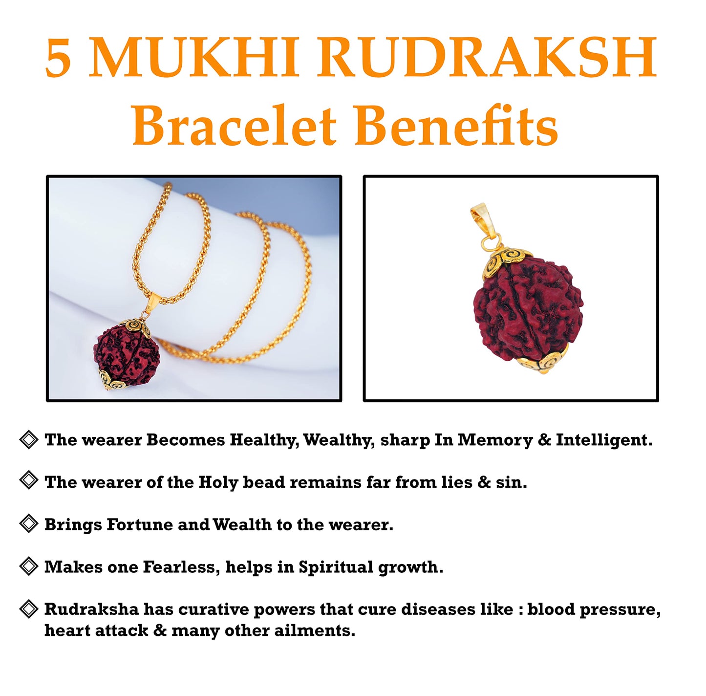 Gold Plated Panch Mukhi Rudraksha Pendant With Chain For Men And Boys