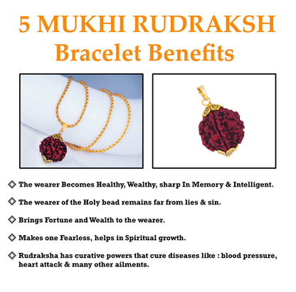 Gold Plated Panch Mukhi Rudraksha Pendant With Chain For Men And Boys