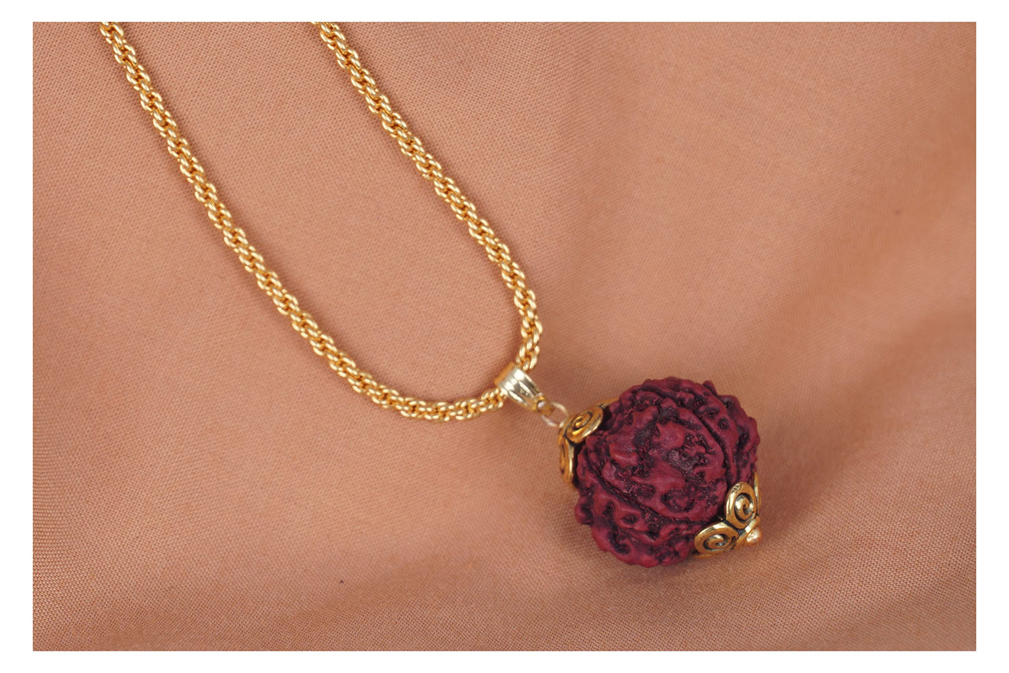 Gold Plated Panch Mukhi Rudraksha Pendant With Chain For Men And Boys