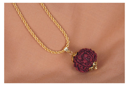 Gold Plated Panch Mukhi Rudraksha Pendant With Chain For Men And Boys