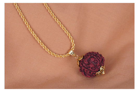 Gold Plated Panch Mukhi Rudraksha Pendant With Chain For Men And Boys